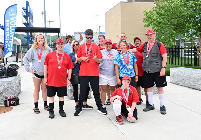 The softball players who represented the Riptide are in back (l-r) Lizzie Shea, Sara Perrotta, Tiffany Schutt, Eric Ketterer and Steve Perrotta. In front are Ryan Hartmeyer, AJ Winnington, Bridgette Perrotta, Taylor Swain and Wayne Coffen. Kneeling is Cailee Layton.
