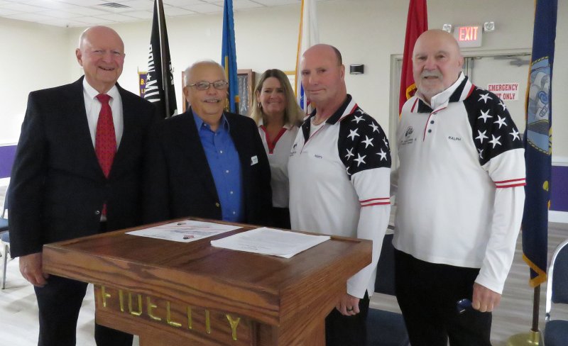 Elks Veterans Appreciation Dinner speakers are (l-r) Robert Trafton, Elks Veterans Committee chair; guest speaker Ed Paterline; Joy Schreck; Marty Schreck; and Ralph Patterson. SUBMITTED PHOTOS