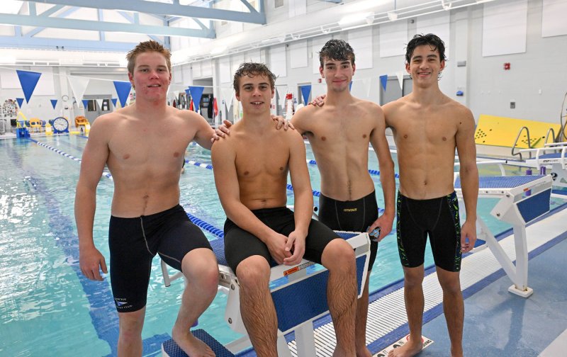 The Cape boys’ swim team’s seniors are (l-r) John Keys, Ryan Morgan, Nolan Moore and Brooks Leonhartt. Missing from the photo are Trent Neal and Garrett Vansant.