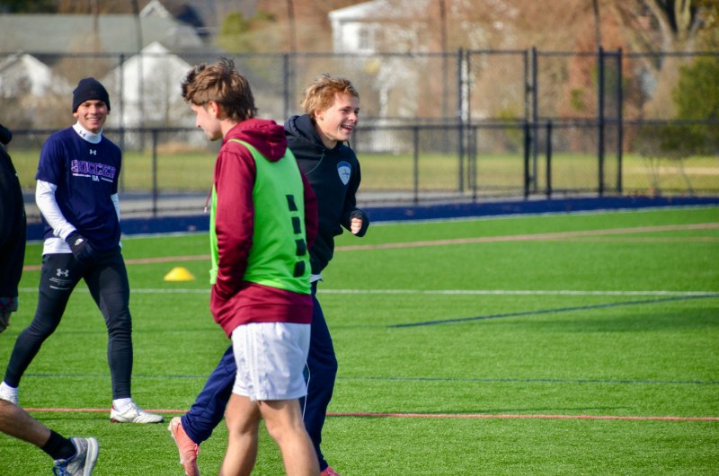 Sussex Academy senior Noah Benz smiles after his goal.