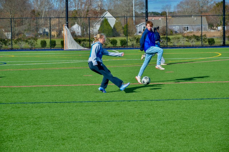 Smart move by 2025 graduate Aleks Danilenko to just put the leg out against Tayler Flaherty, given the cold and velo she has on her shots.