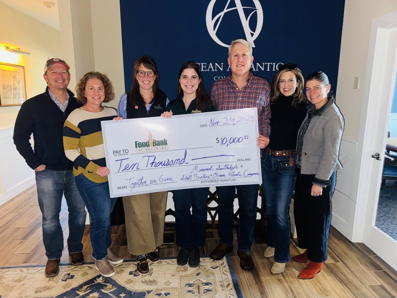 Food Bank of Delaware check presentation attendees shown are (l-r) Justin Healy, Jill Burton, Meghan Sullivan, Jessi Dominguez, Preston Schell, Kathleen Schell and Alyssa Titus. SUBMITTED PHOTO