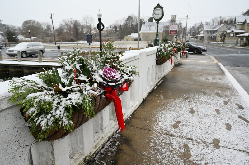 The Milton Garden Club’s contributions looks great with a little snow. NICK ROTH PHOTO