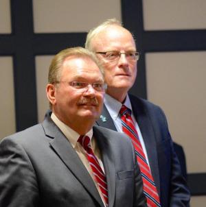 Sussex County Economic Development Director Bill Pfaff, left, and Deputy Secretary of Agriculture Ken Bounds serve on a panel to discuss economic development in the county.