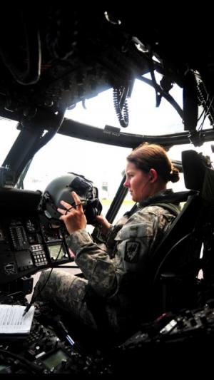 Chelsea Schellinger in the Black Hawk helicopter cockpit. SUBMITTED PHOTO
