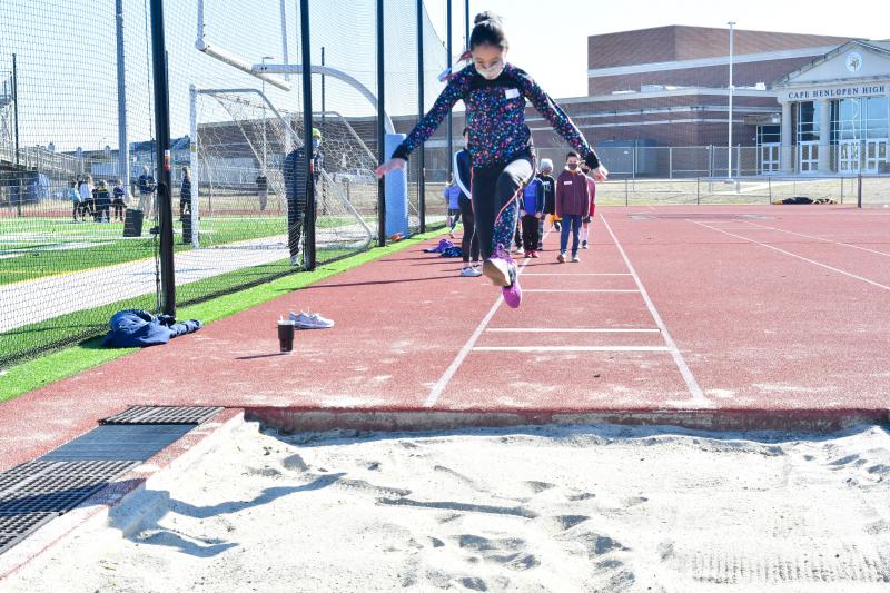 Shields third-grader Madori Torres – this is not an optical illusion; she can actually jump that high. DAVE FREDERICK PHOTO