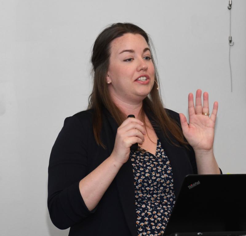 Rachel Dankert, learning and engagement librarian at the Folger Shakespeare Library in Washington, D.C., talks about the props used to stage “Macbeth.” RON MACARTHUR PHOTOS