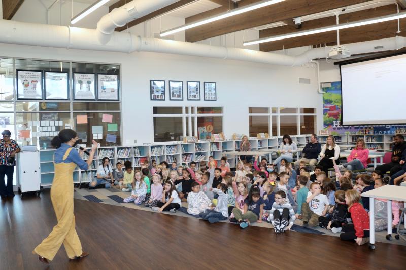 Children’s author Jordan Saez was once a teacher at H.O Brittingham Elementary School and returned Feb. 24 to read students her newest book, “Lincoln’s Big Adventure.” AARON MUSHRUSH PHOTOS