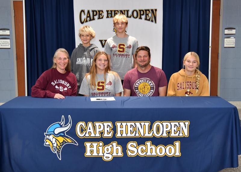Lina Frederick inked her intent to play lacrosse at Salisbury University. Shown in back are James and Will Frederick. In front are (l-r) Suzannah, Lina, Jack and Meredith Frederick.