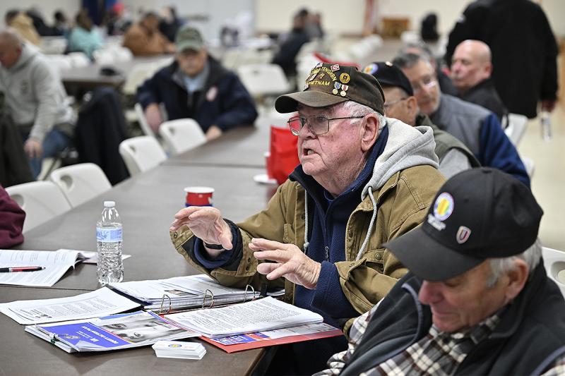 Patrick Moonan provides a little constructive criticism to the Veterans Administration staff. TED PFIRRMANN PHOTOS