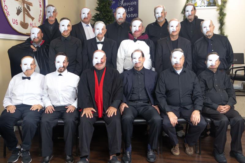 CAMP Rehoboth Chorus bass section singers rehearse for "Phantom of the Opera." Shown are in back (l-r) Glenn Ashton, Joe Vescio, Charles Reavis, Tom Iarossi and Len Johnson. In the middle are Max Dick, Mike Ryan, Tom Ketterman, Michael Resnick, Tom Allen and Harry Banks. In front are Bob Peffer, Travis Stevens, Ron Parks, Matt Clark, Bill Byrnes and Chris Wolf. SUBMITTED PHOTOS