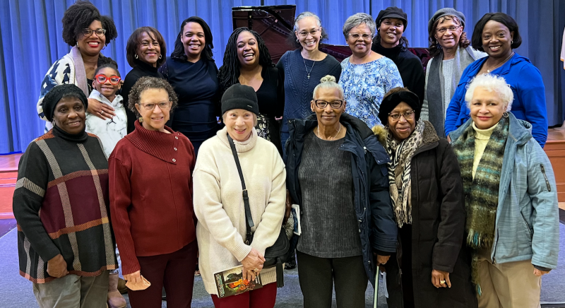 Sisterhood Book Club members and the Cann Duo musicians gathered for a group photo. Shown are in back (l-r) Chanta Wilkinson, Corrine Wilkinson, Renee Kenner, pianists Kimberly Cann and Michelle Cann, Rosalyn Daisey, Barbara Maddox, Tracey Powell, Tyreta Jefferson and Amy Mitchell. In front are Gilda Howard, Jacqueline Lawson, Alicia Jones, Louise Maull, Karen Adamson and Charmaine Thomas. SUBMITTED PHOTO