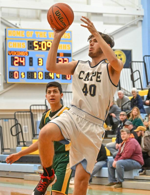 Jaxon Benton hits a fall-away shot.