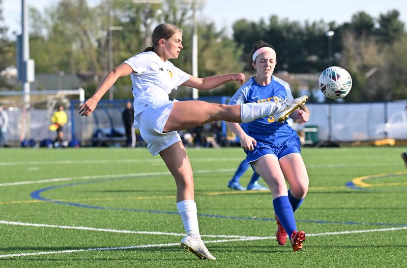 Elizabeth Downer boots a clear in the 2-0 loss to the Riders.