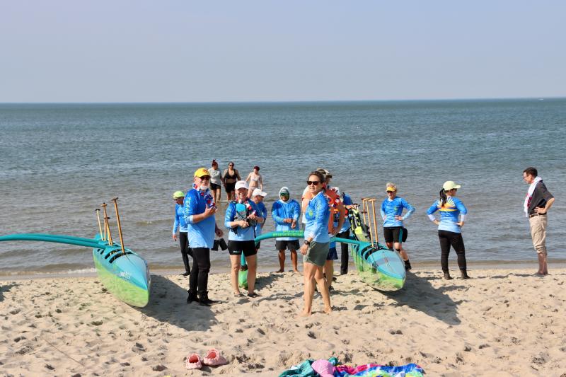 Two if by sea. The New Hope Canoe Club Ministry Team Atlantic paddled two of their outriggers to Savannah Beach to take part in the celebration.