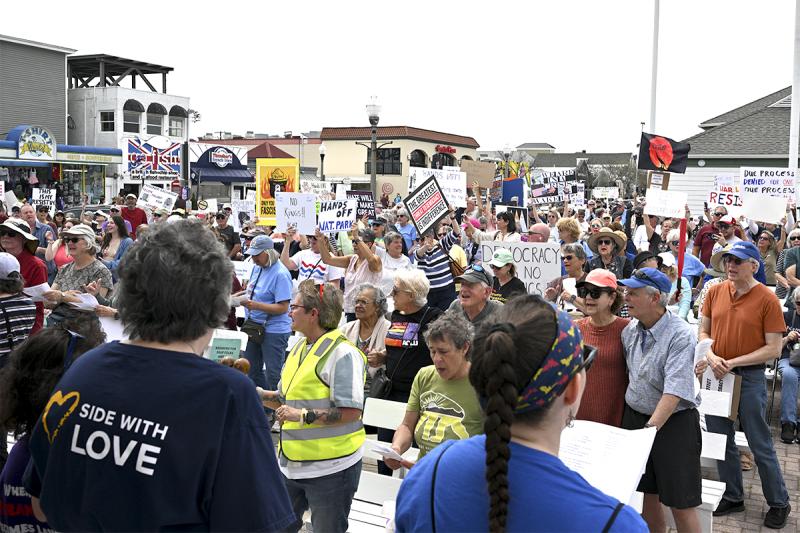 A large crowd gathers to hear the speakers during the Hands Off protest. TED PFIRRMANN PHOTOS