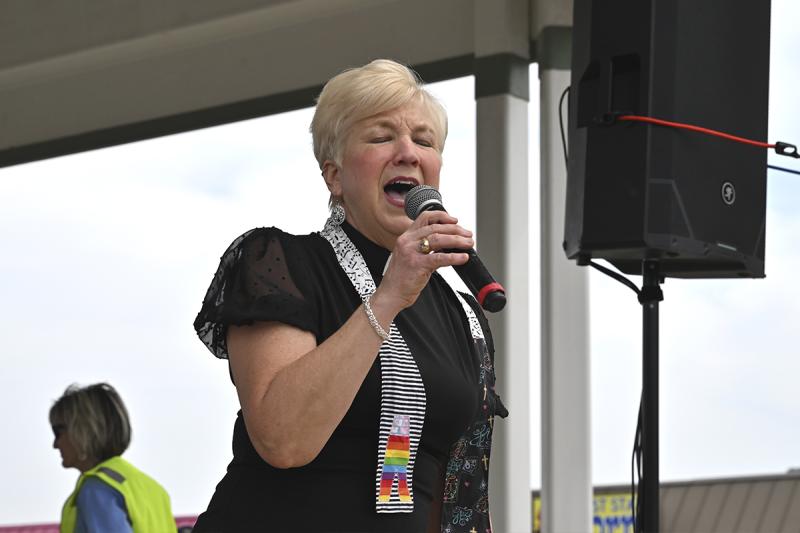 The Rev. Dr. Vicki Gordy-Stith, pastor of Epworth United Methodist Church, speaks to the crowd.