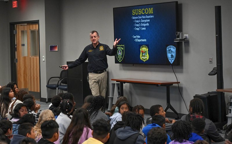 Dale Roberts goes over slides on the emergency operations center.