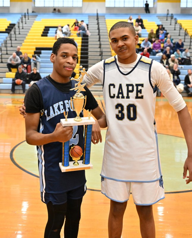 Lake senior Aliki Long, left, wins the three-point contest over Cape’s Zane Richardson.