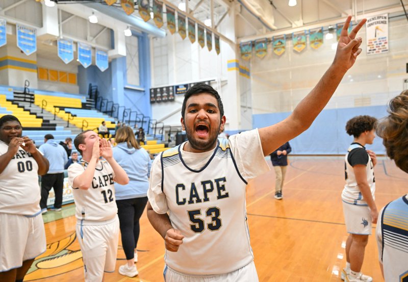 Cape’s Jwalit Patel celebrates a made shot.