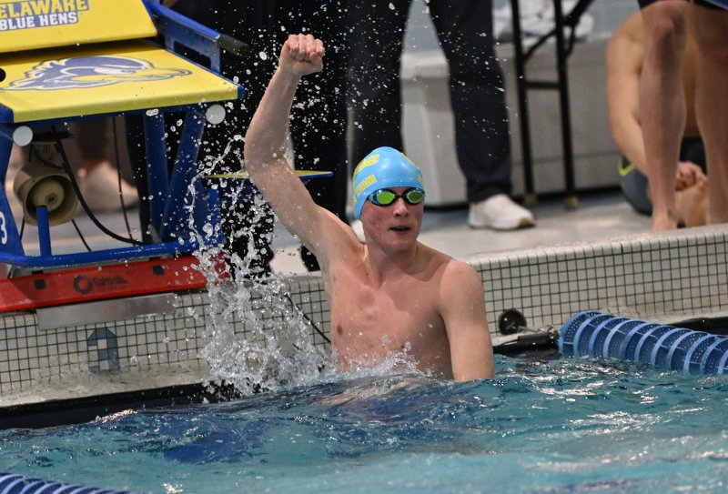 Cape’s Weston Bohl celebrates his finish in the 50 free.