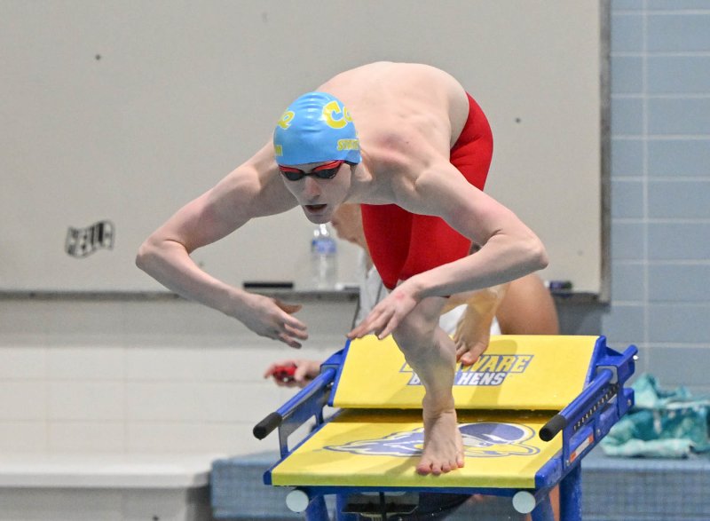 Cape’s Jack Bain leaves the blocks in the 500 free. He placed eighth with a time of 4:57.11.
