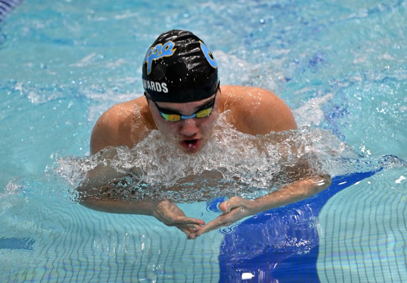 Cape’s Jaxen Edwards finishes fourth in the 100 breaststroke.