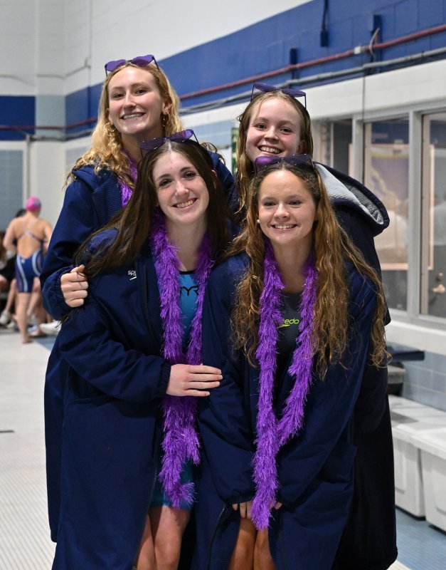 Sussex Academy takes bronze in the 200 medley relay. Shown are Samantha Petty, Gretchen Maughan, Anna Mumford and Victoria Evans.