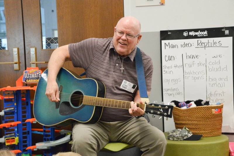 Thomas Besche brought the joy of music to the kindergarten students at Milton Elementary March 10. SUBMITTED PHOTOS