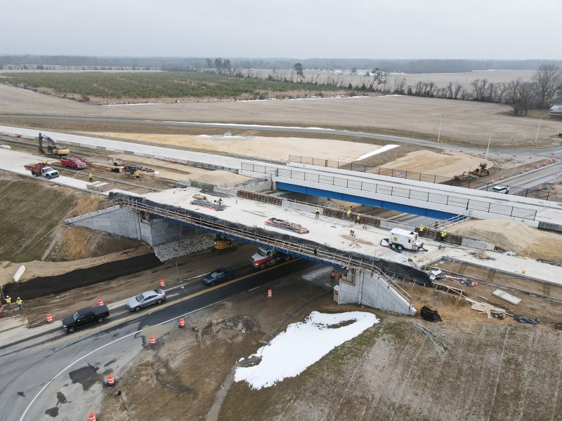 Work continues on the northbound bridge that takes Route 1 over Route 16 near Milton. NICK ROTH PHOTO