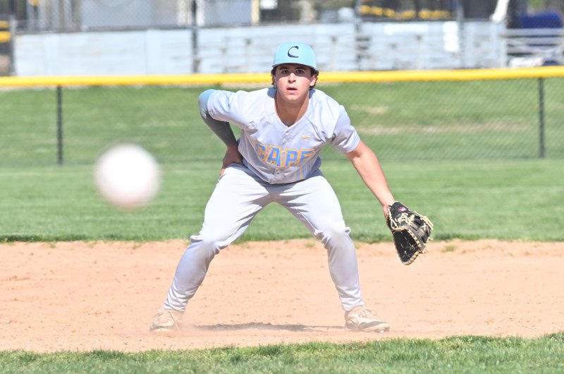 Cape senior Max Selders looks to make a play at first.