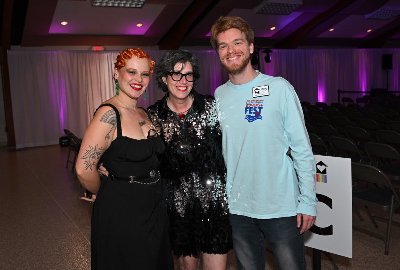 Awaiting the crowd are (l-r) singer Yoli Mayor, Christa Marks and CAMP Rehoboth Communications Manager Matty Brown.
