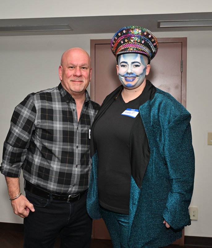 Having a conversation at the meet-and-greet are Joe Vescio, left, and Michelle "Shady P" Manfredi.