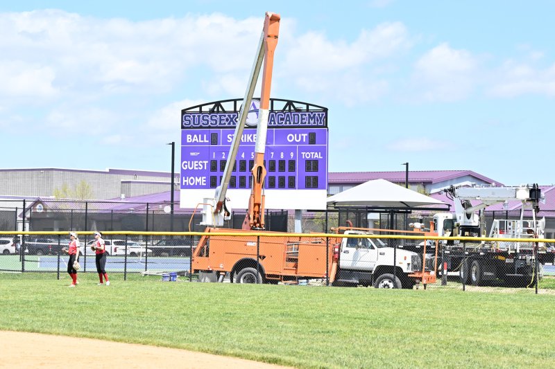 Construction is underway for the Seahawks’ softball scoreboard.