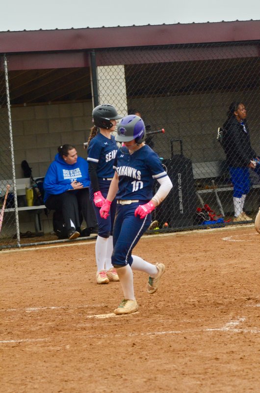Seahawks freshman Danica Bergh stomps on home.