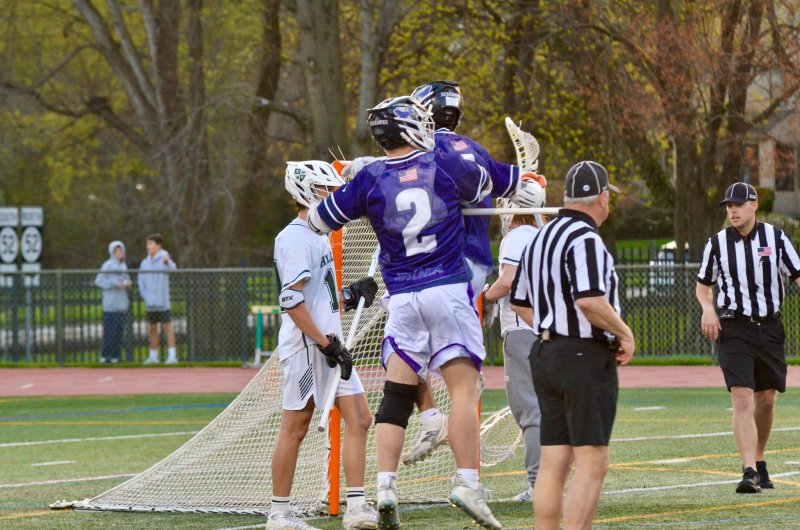 Seahawks junior Taco Meszaros reacts after beating the clock to give Sussex Academy a 3-2 lead.