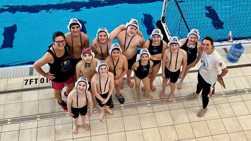SFY Tsunami picked up a win at the USA Water Polo Tournament game in Springfield, Va., via a shootout victory. Shown in back (l-r) are Adrienne Fyock (assistant coach), Lincoln Fyock, Maxwell Bradshaw, Jack Spittler, Finley Pryor, Paige Lauser and Nicole Garrity; middle row Gavin Sepp, Tamas Czaszar, Ainsley Garrity and Joseph Bradshaw. In front are Henry Williams and James Gales. SUBMITTED PHOTOS