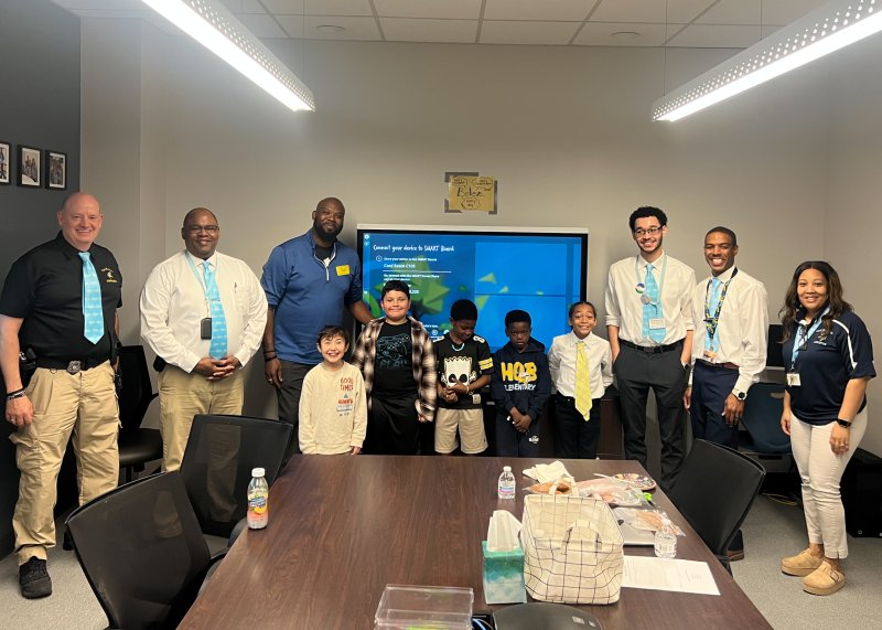 H.O. B. Guys with Ties meeting attendees shown are in back (l-r) Constable George Rath, Jerome Foster, Brian Tatem, Jordan Winkfield, Justin Cureton and Assistant Principal Yvette Davenport. H.O.B. students in front are Greyson May, Malachi Juarbe, Messiah Long, E'maurei Wise and Gabe Cosme. SUBMITTED PHOTOS