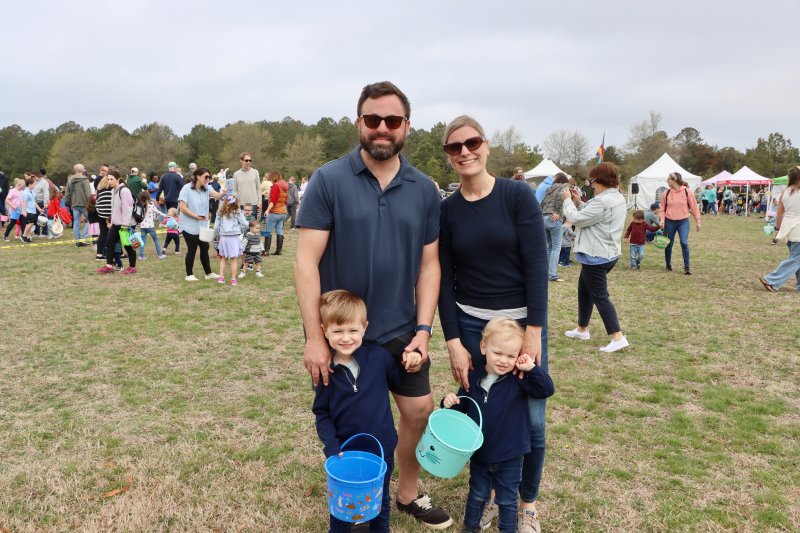 The Schlotterback family from Wilmington started the kite festival at the Easter egg hunt. Josh, left, and Taylor Schlotterback are in back, with sons Beckham and Brooks.