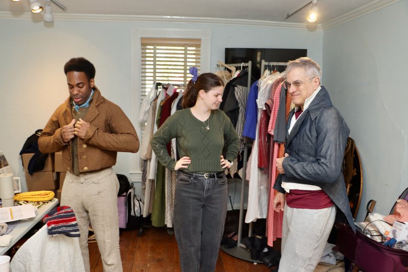 Actors get into costume in the wardrobe and makeup room before shooting starts for the day. L-r, Careem Joy, Rachel Sheffield, wardrobe, and Lance Alworth, Jr.,