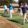 Members of the 2019 Cape Henlopen High School golf team at the practice range at Rehoboth Beach Country Club. Shown are (l-r) Saxon Kalb, Dane Palmer, Reed Jones, Ben Skelley and assistant coach Samantha Purple. ROBERT HARROD PHOTO