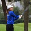 University of Delaware junior Josefina Fernandez-Davila from Lima, Peru, watches as her drive moves down the fairway at last year’s Blue Hen Invitational. DAN COOK PHOTOS