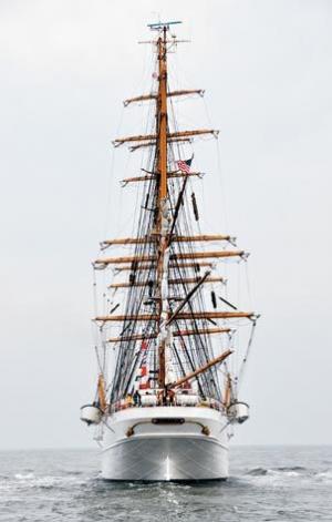 Towering over the Delaware Bay, Eagle’s mainmast is 147 feet tall. BY RON MACARTHUR