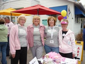 All dolled up for Broadwalk on the Boardwalk are (l-r) Delaware Breast Cancer Coaltion volunteers Peggy Dever and Sue Ryan,Program Manager Connie Holdridge and CAMP Rehoboth community member Kathy Wiz.