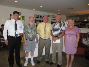 At the check presentation are (l-r) Win Abbott, Fenwick Island town manager; Mayor Tony McClenny, Bethany Beach; Kevin Brady, chamber president; Mayor Jay Headman, South Bethany; Carrie Subity, chamber executive director. SOURCE SUBMITTED