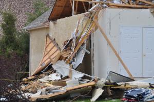 The Holloway's garage was torn off its foundation by a reported tornado. BY RON MACARTHUR