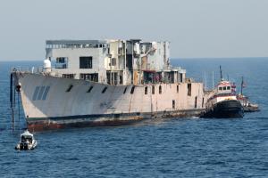 The Navy destroyer USS Arthur W. Radford awaits her watery fate.