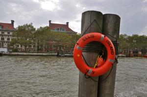 The portion of Ellis Island across from the museum is in the process of being renovated. It was the location of a 29-building hospital complex. BY RON MACARTHUR