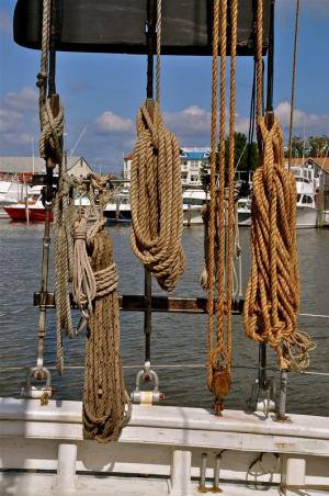 Ropes on the A.J. Meerwald are tied up nice and neat. BY RON MACARTHUR
