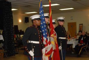 The Indian River Marine JROTC Color Guard presents the Colors. Shown are (l-r) Cadet Cpl. Anthony Howard, Cadet First Sgt. Andrew Carpenter, Cadet Cpl. Dany Ithaxoun and Cadet PFC Matthew McConnell. BY STEVEN BILLUPS